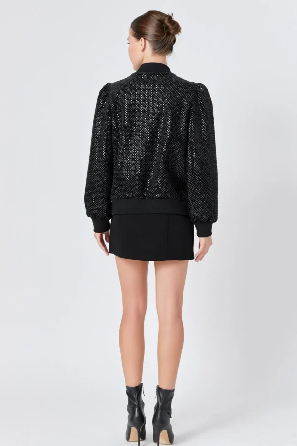 ENDLESS ROSE Jackets & Coats | Tops*- Velvet Sequin Bomber Jacket BLACK