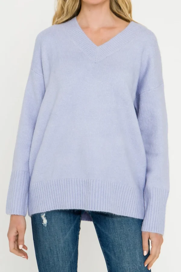 ENDLESS ROSE Sweaters & Knits*- V-Neck Long Sleeve Sweater BLUE