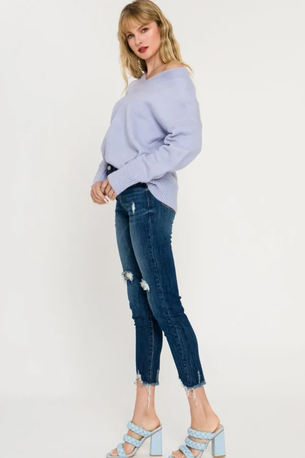 ENDLESS ROSE Sweaters & Knits*- V-Neck Long Sleeve Sweater BLUE