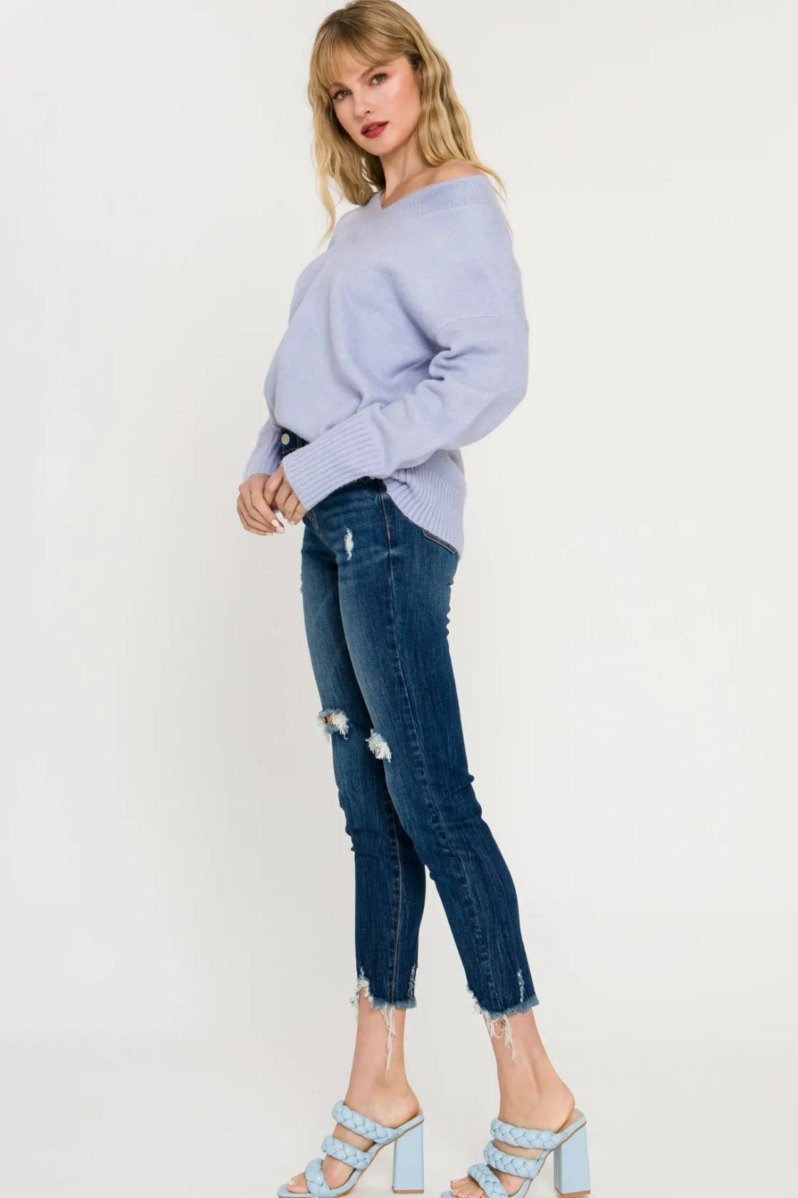 endless_rose__vneck_long__1.webp ENDLESS ROSE Sweaters & Knits*- V-Neck Long Sleeve Sweater BLUE