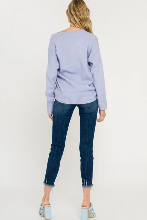ENDLESS ROSE Sweaters & Knits*- V-Neck Long Sleeve Sweater BLUE