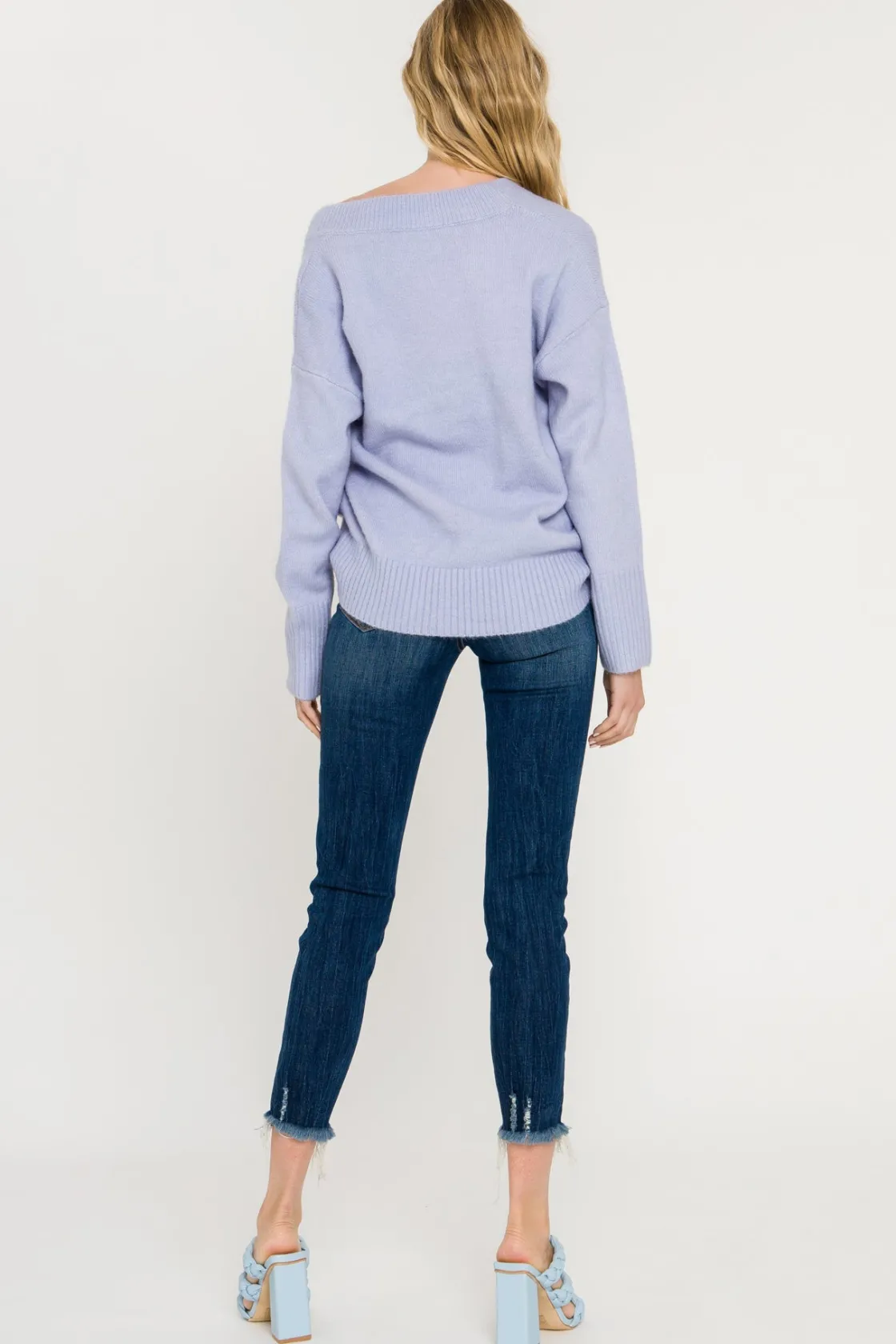 endless_rose__vneck_long__2.webp ENDLESS ROSE Sweaters & Knits*- V-Neck Long Sleeve Sweater BLUE