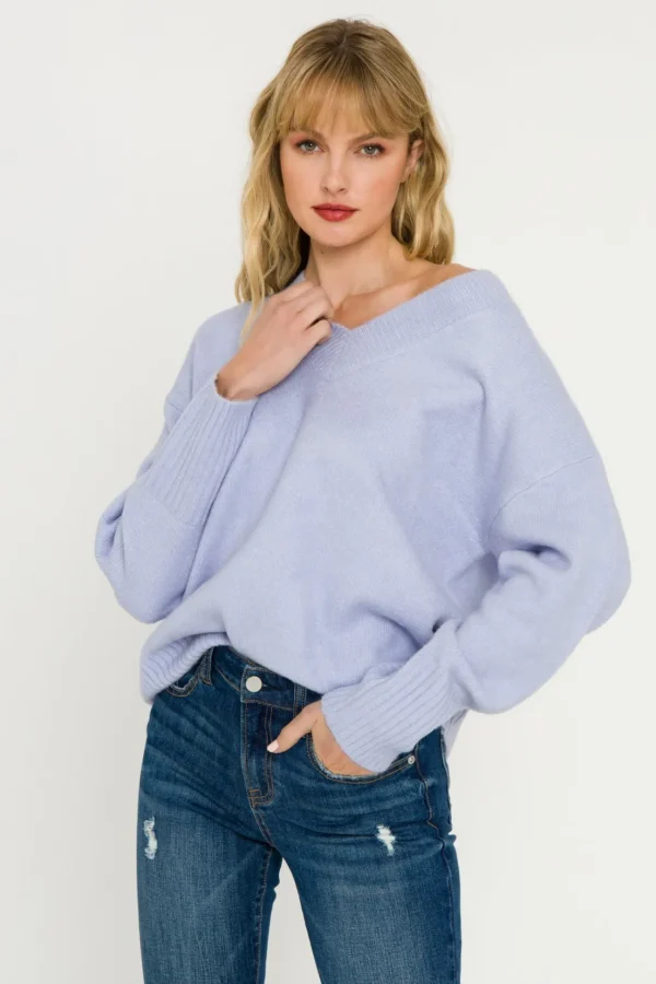 ENDLESS ROSE Sweaters & Knits*- V-Neck Long Sleeve Sweater BLUE