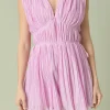 ENDLESS ROSE Tops*- V-Neck Pleated Romper PINK