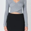 ENDLESS ROSE Tops*- V-neck Wrap Knit Top HEATHERGREY