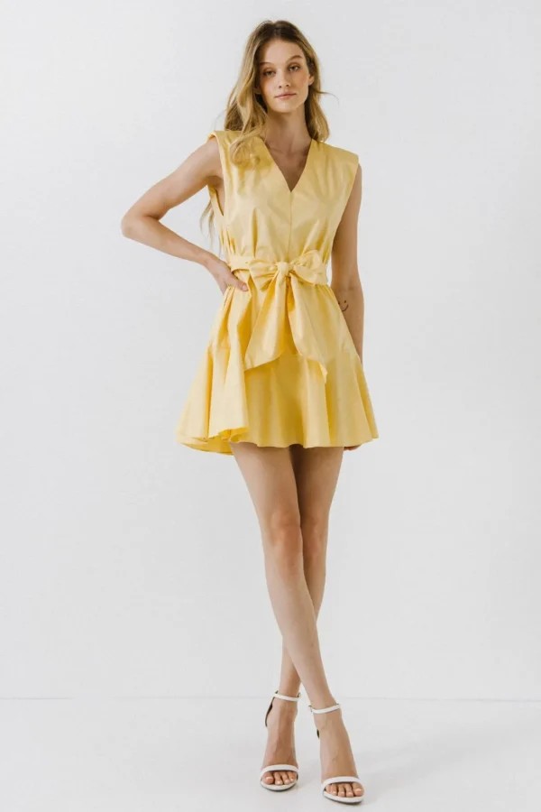 ENDLESS ROSE Tops*- V-neckline Sleeveless Mini Dress YELLOW