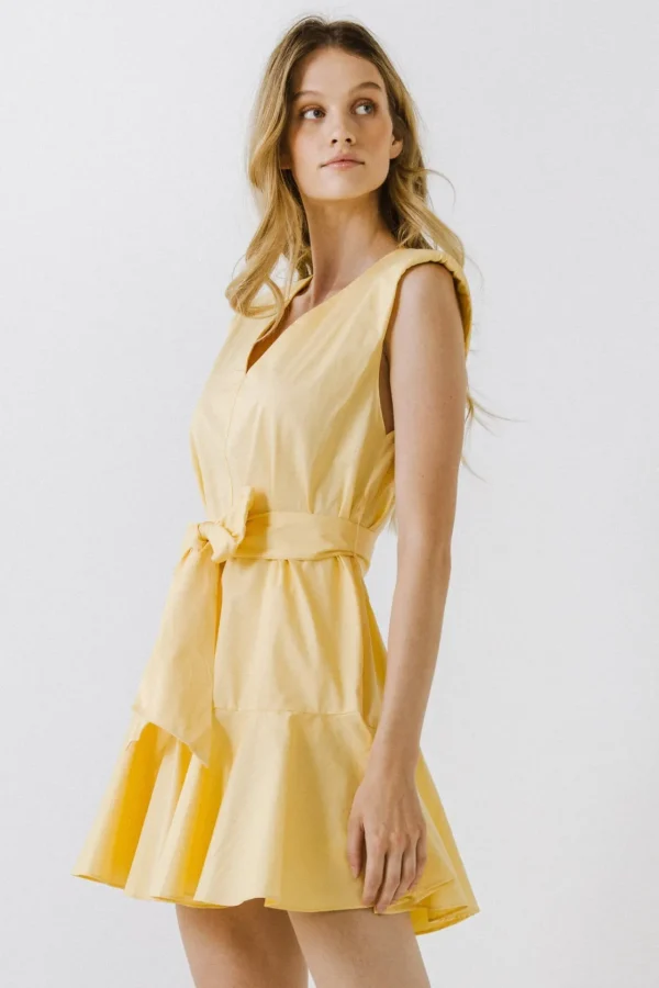 ENDLESS ROSE Tops*- V-neckline Sleeveless Mini Dress YELLOW