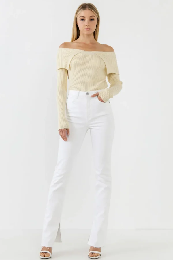 ENDLESS ROSE Sweaters & Knits | Tops*- Wide Collar Knit Sweater CREAM