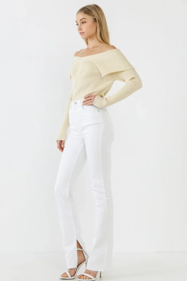 ENDLESS ROSE Sweaters & Knits | Tops*- Wide Collar Knit Sweater CREAM