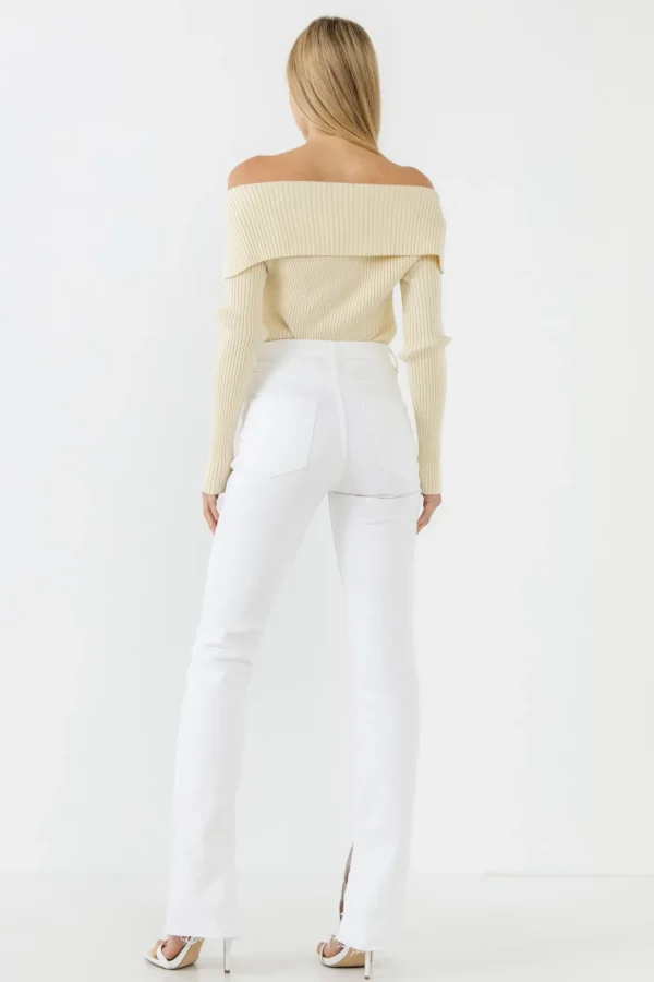 ENDLESS ROSE Sweaters & Knits | Tops*- Wide Collar Knit Sweater CREAM