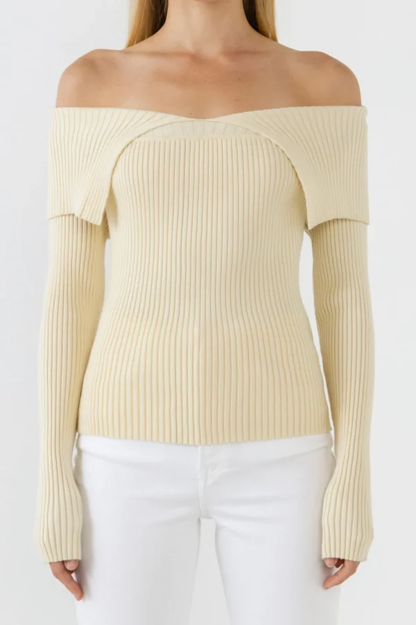 ENDLESS ROSE Sweaters & Knits | Tops*- Wide Collar Knit Sweater CREAM