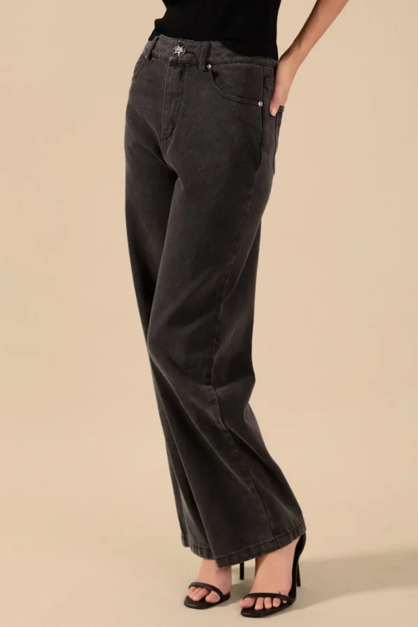 ENDLESS ROSE Matching Sets | Pants*- Wide Leg High Waisted Jeans DARKGREY