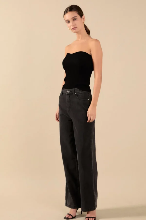 ENDLESS ROSE Matching Sets | Pants*- Wide Leg High Waisted Jeans DARKGREY