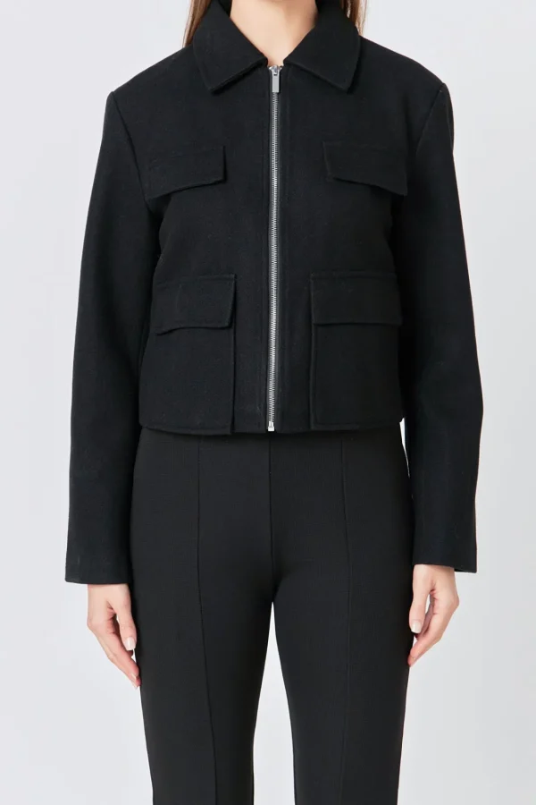 ENDLESS ROSE Jackets & Coats | Tops*- Zip Up Jacket BLACK