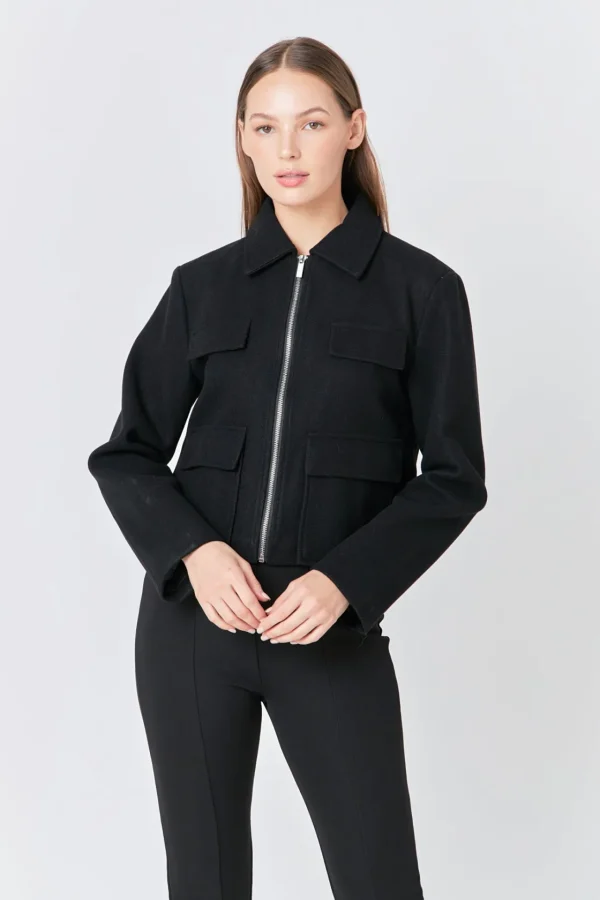 ENDLESS ROSE Jackets & Coats | Tops*- Zip Up Jacket BLACK