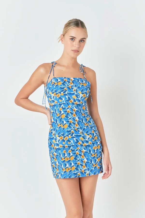 ENDLESS ROSE Bodycon Dresses | Strapless*-Floral Print Textured Fitted Mini Dress BLUE