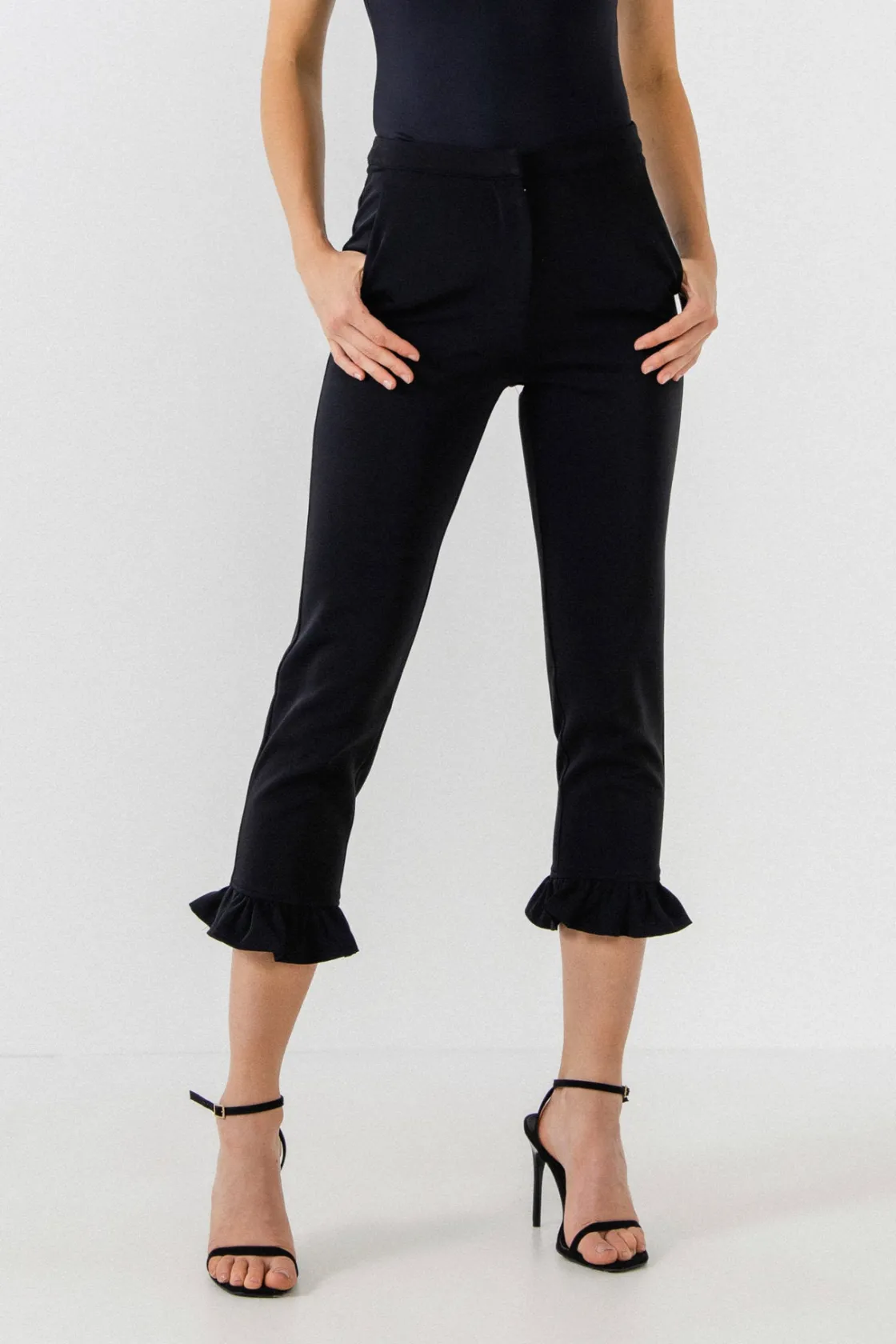 endless_rose_frilled_trou_0.webp ENDLESS ROSE Pants | Tops*-Frilled Trousers BLACK