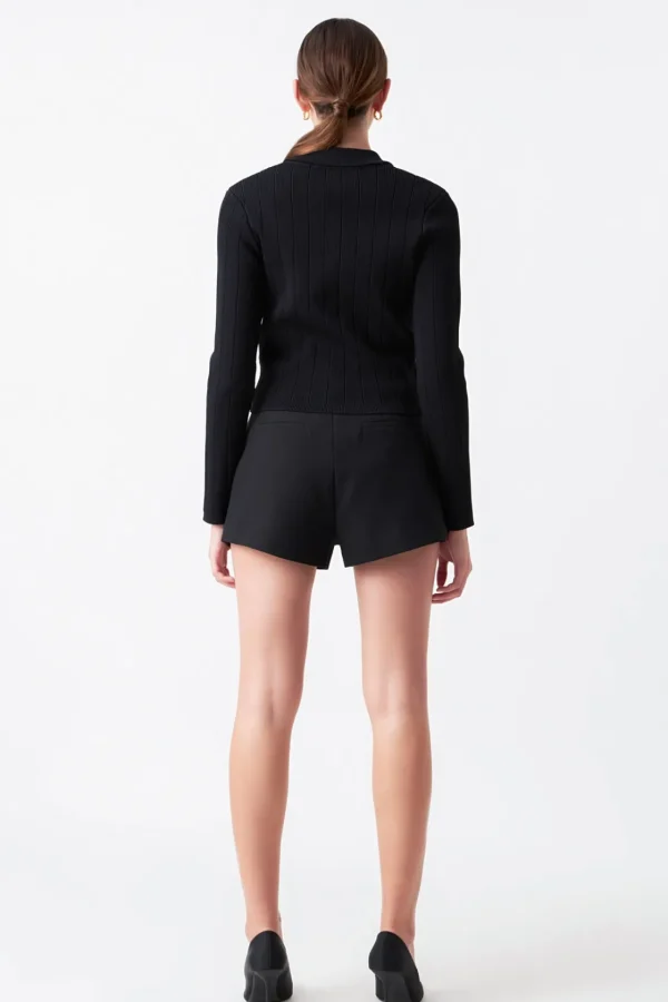 ENDLESS ROSE Tops*-Jewel Buttoned Knit Long Sleeve Top BLACK