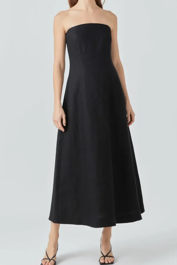 ENDLESS ROSE Strapless | Tops*-Linen Strapless Dress BLACK