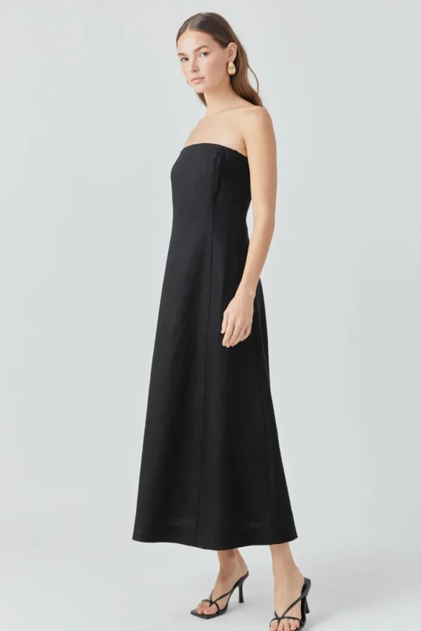 ENDLESS ROSE Strapless | Tops*-Linen Strapless Dress BLACK