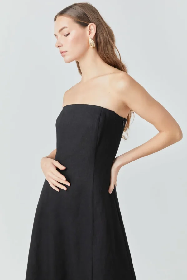 ENDLESS ROSE Strapless | Tops*-Linen Strapless Dress BLACK