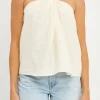 ENDLESS ROSE Tops*-Loop Halter Neck with Cross Back Detail CREAM