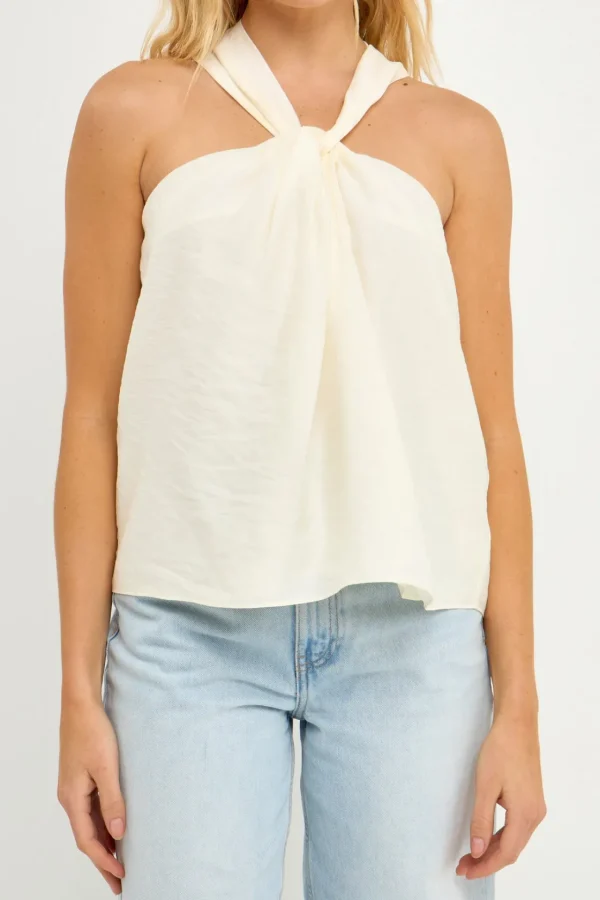 ENDLESS ROSE Tops*-Loop Halter Neck with Cross Back Detail CREAM