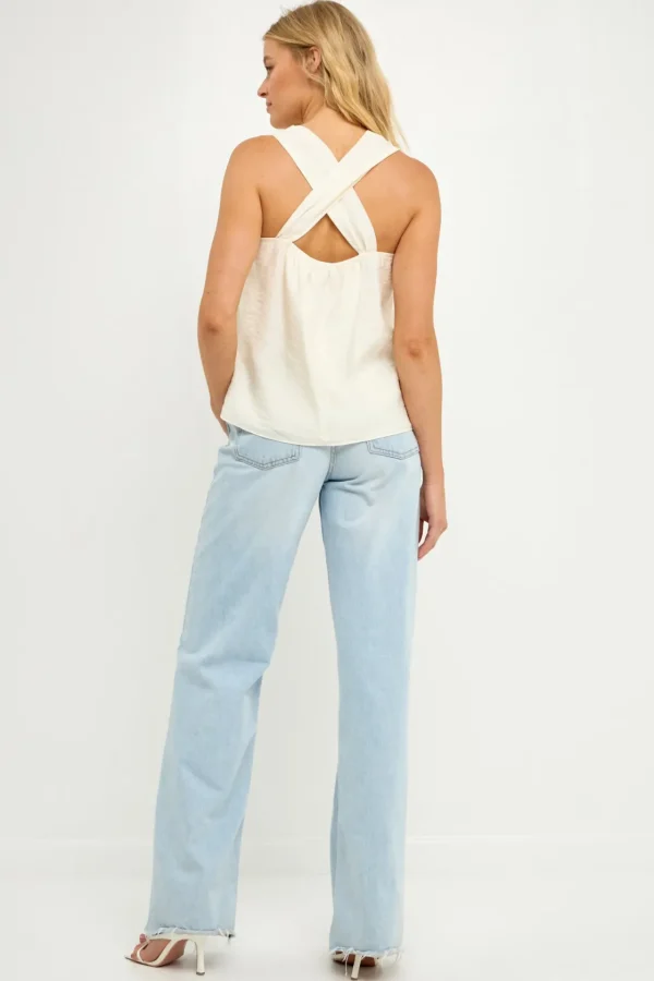 ENDLESS ROSE Tops*-Loop Halter Neck with Cross Back Detail CREAM