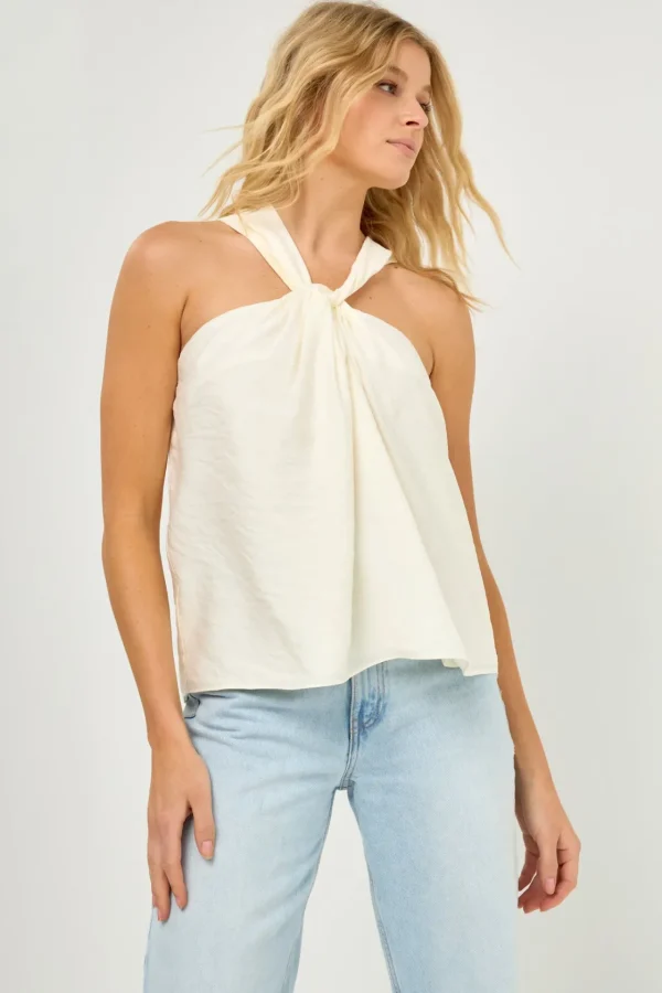ENDLESS ROSE Tops*-Loop Halter Neck with Cross Back Detail CREAM