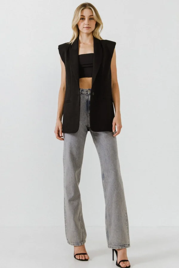 ENDLESS ROSE Vest | Blazers*-Shoulder Pad Vest BLACK