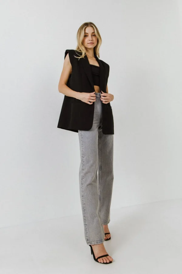ENDLESS ROSE Vest | Blazers*-Shoulder Pad Vest BLACK