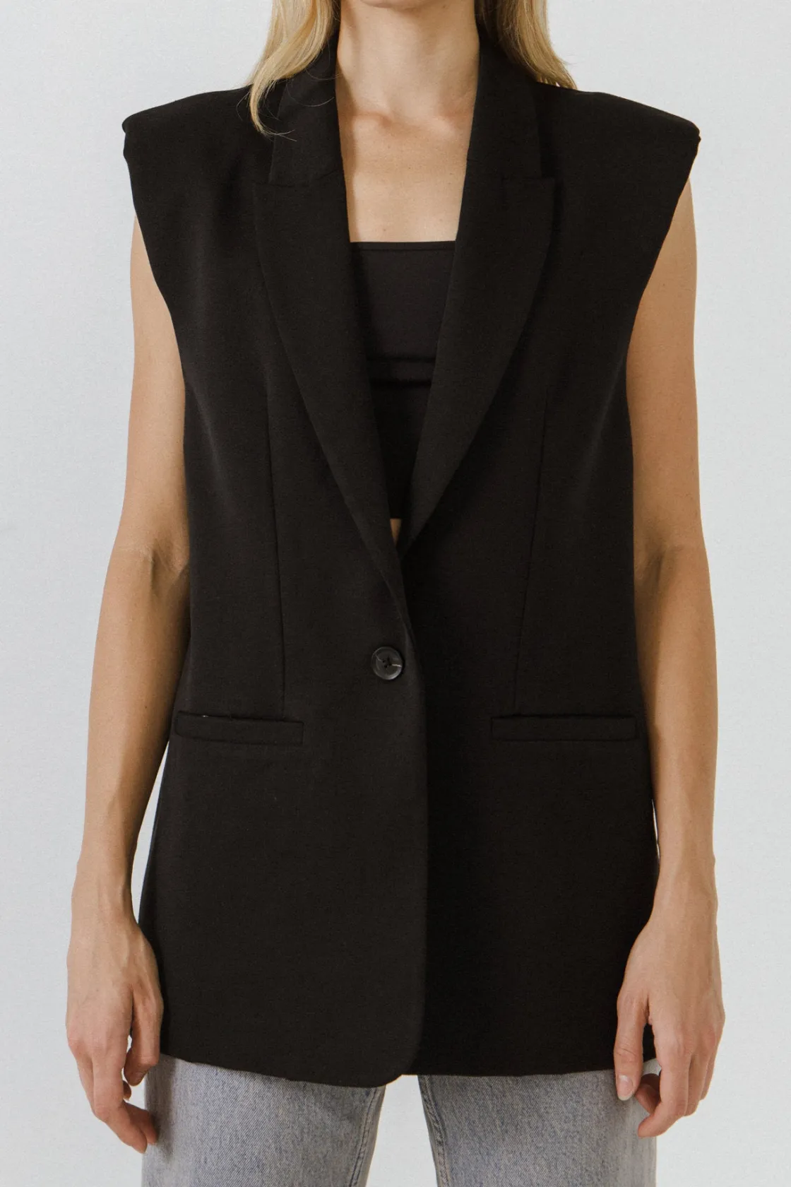 endless_rose_shoulder_pad_3.webp ENDLESS ROSE Vest | Blazers*-Shoulder Pad Vest BLACK