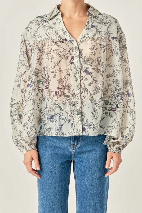 ENGLISH FACTORY Shirts & Blouses | Tops*- Abstract Floral Print Long Sleeve Blouse IVORYMULTI