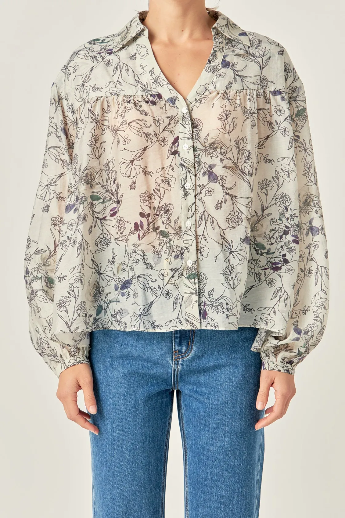 english_factory__abstract_0-1.webp ENGLISH FACTORY Shirts & Blouses | Tops*- Abstract Floral Print Long Sleeve Blouse IVORYMULTI