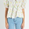 ENGLISH FACTORY Tops*- Abstract Floral Print Ruffle Top WHITEMULTI