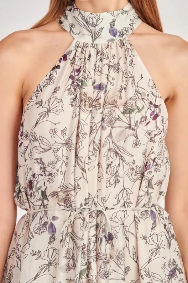 ENGLISH FACTORY Floral Dresses*- Abstract Floral Print Halter Maxi Dress IVORYMULTI