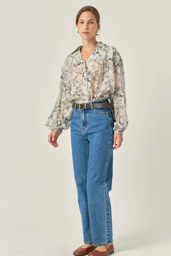 ENGLISH FACTORY Shirts & Blouses | Tops*- Abstract Floral Print Long Sleeve Blouse IVORYMULTI