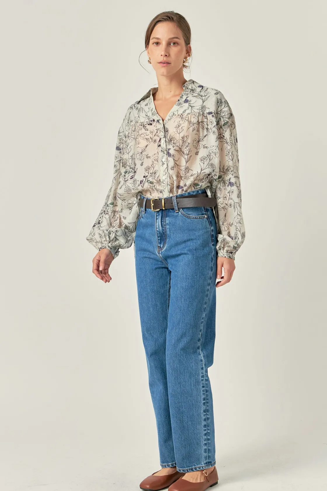 english_factory__abstract_1-1.webp ENGLISH FACTORY Shirts & Blouses | Tops*- Abstract Floral Print Long Sleeve Blouse IVORYMULTI