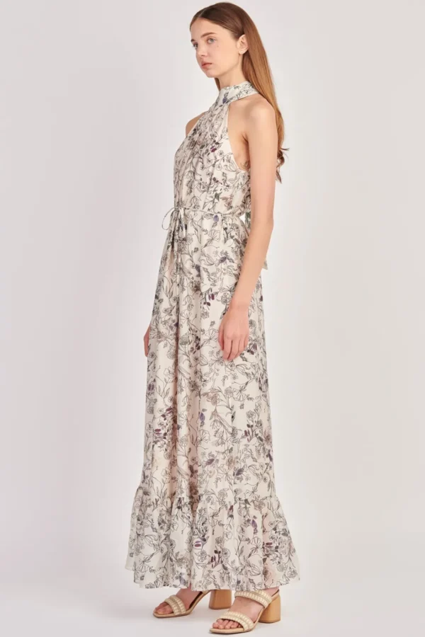 ENGLISH FACTORY Floral Dresses*- Abstract Floral Print Halter Maxi Dress IVORYMULTI