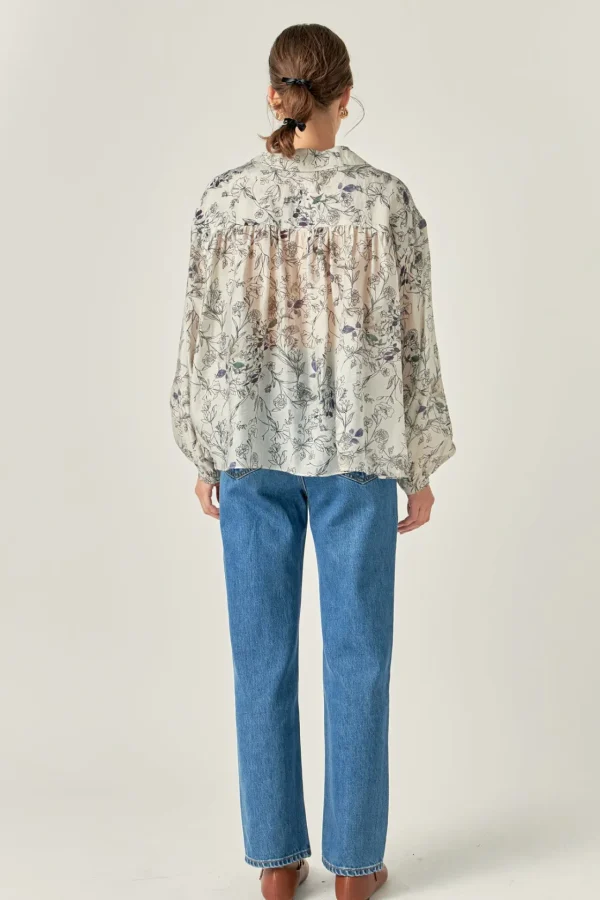 ENGLISH FACTORY Shirts & Blouses | Tops*- Abstract Floral Print Long Sleeve Blouse IVORYMULTI