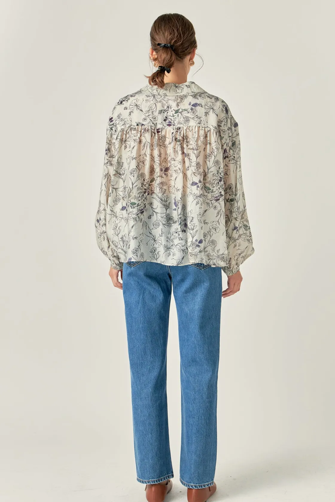 english_factory__abstract_2-1.webp ENGLISH FACTORY Shirts & Blouses | Tops*- Abstract Floral Print Long Sleeve Blouse IVORYMULTI