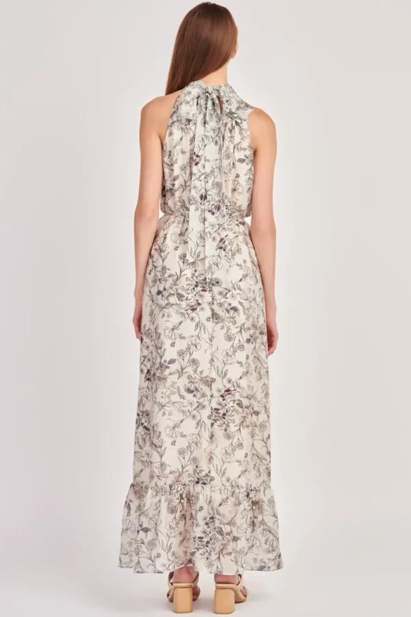 ENGLISH FACTORY Floral Dresses*- Abstract Floral Print Halter Maxi Dress IVORYMULTI