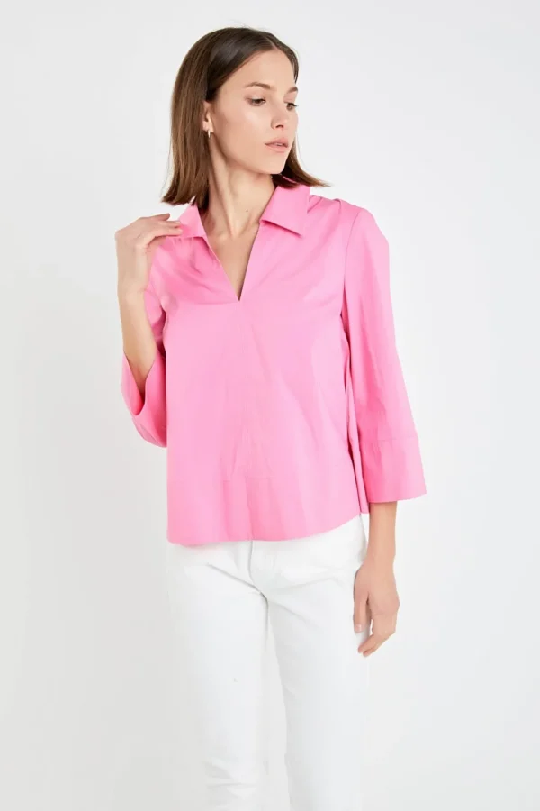 ENGLISH FACTORY Tops*- A-Line Kaftan Collar Top