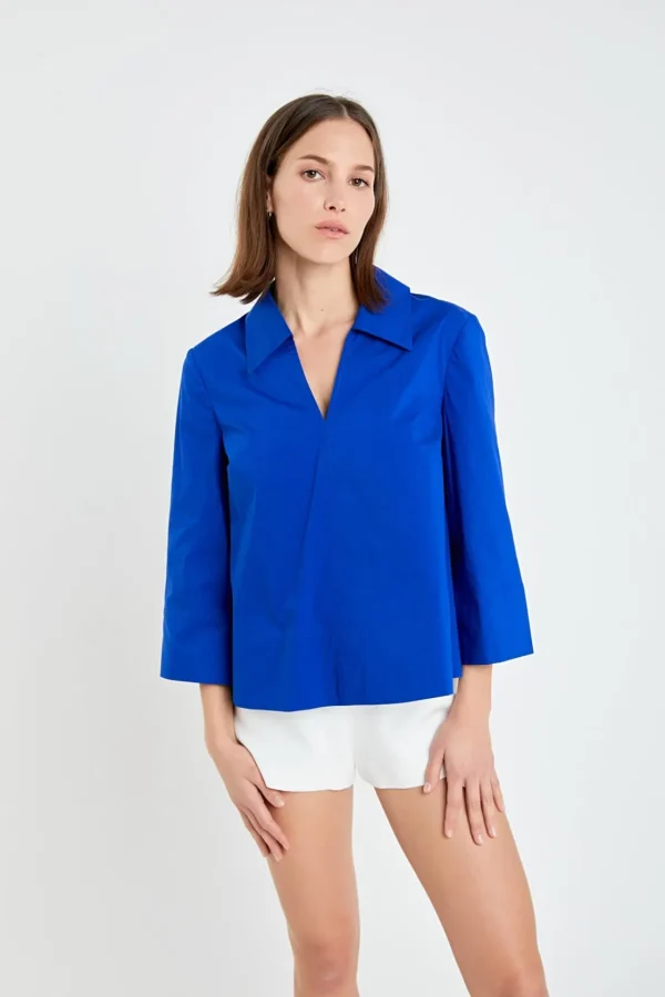 ENGLISH FACTORY Tops*- A-Line Kaftan Collar Top