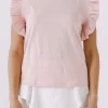 ENGLISH FACTORY Tops*- All Knit Ruffle Detail Top