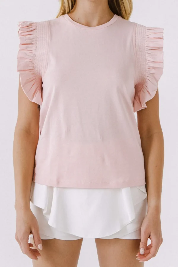 ENGLISH FACTORY Tops*- All Knit Ruffle Detail Top