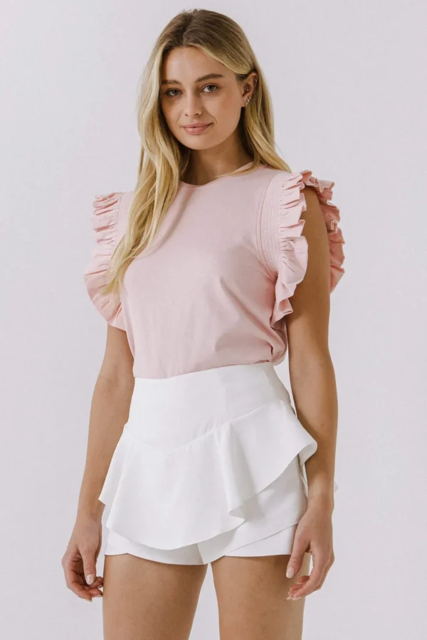 ENGLISH FACTORY Tops*- All Knit Ruffle Detail Top