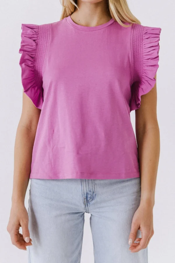 ENGLISH FACTORY Tops*- All Knit Ruffle Detail Top