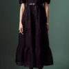 ENGLISH FACTORY Organza | Tops*- Animal Print Button Up Maxi Dress BLACK