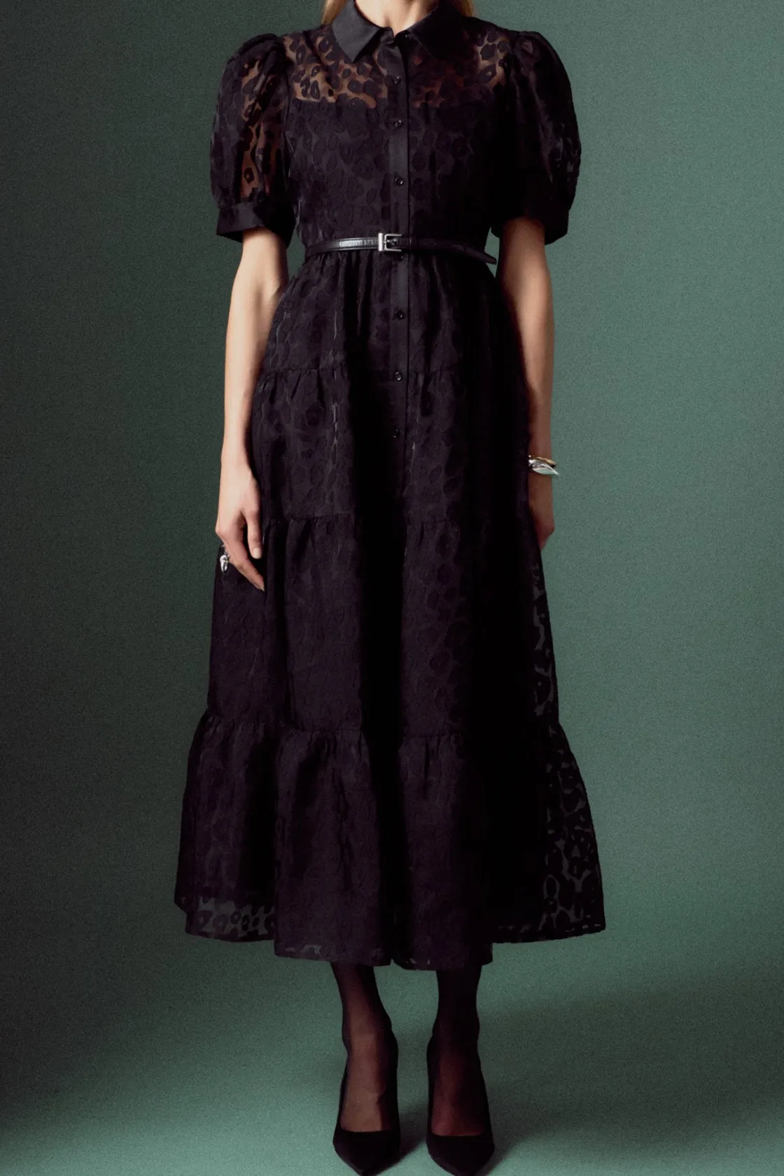 english_factory__animal_p_0-2.webp ENGLISH FACTORY Organza | Tops*- Animal Print Button Up Maxi Dress BLACK